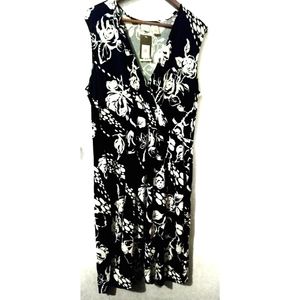 Sleveless flower print midi dress black white XXL